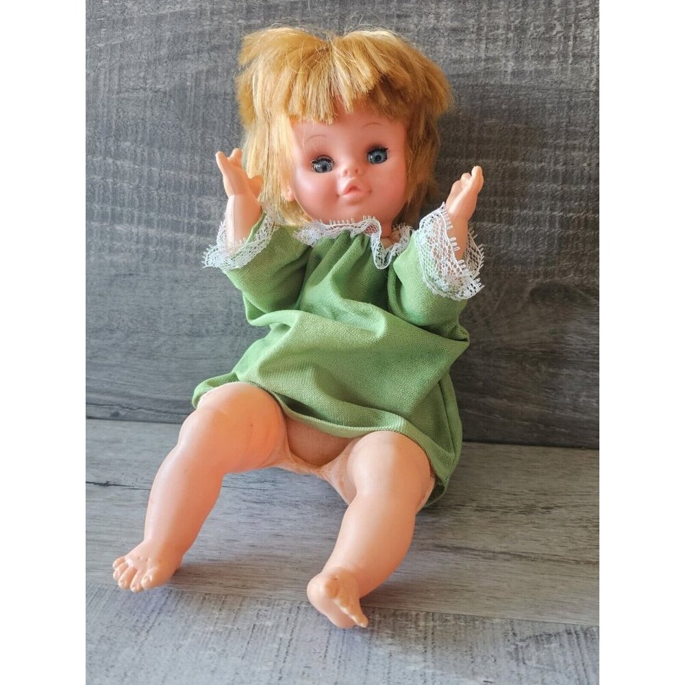 Fun World Baby Puppet Doll Penelope Vintage Very Rare Htf Green Dress 1960s